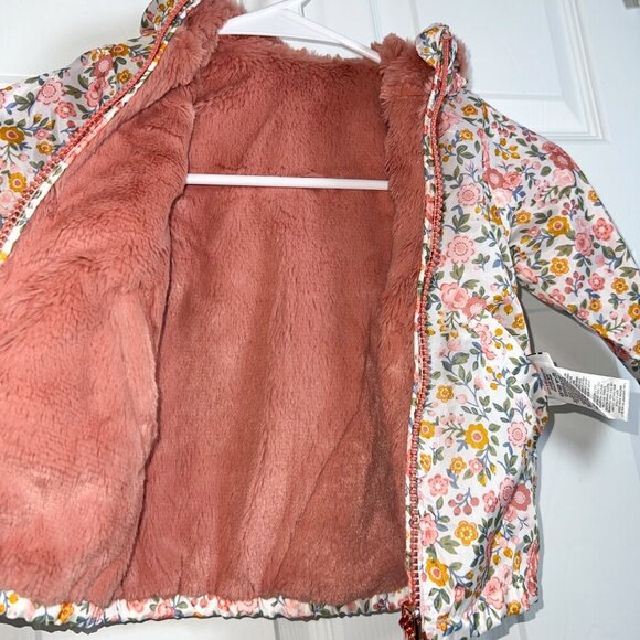 Nicole Miller New York Toddler Reversible Fuzzy Floral Rain Jacket Size 12M - Picture 2 of 4